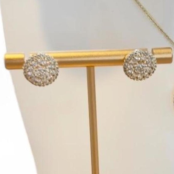 NWOT - Gold Plated and Pave Round Stud Earrings - Picture 2 of 2